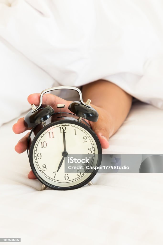 Switch Off Clock Man Extend Hand Reaching To Turn Off Alarm Clock Switch Stock Photo ...