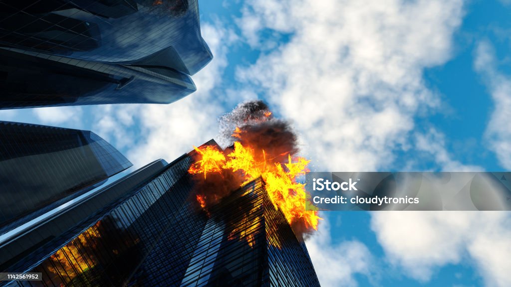 Burning building Buildings on fire Building Exterior Stock Photo