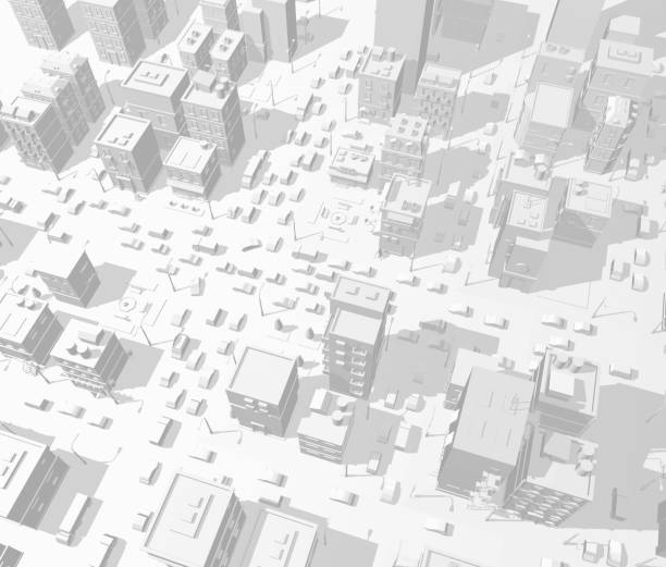 istock 3d city buildings background street In light gray tones. Road Intersection traffic jam. High detail city view. Cars end cityscape top view. Vector illustration. 1142567556