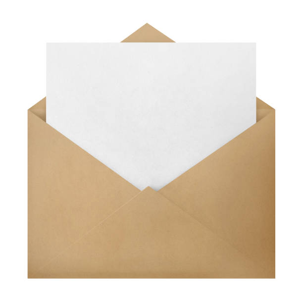 Envelope on white Open brown envelope with a blank paper inside, isolated on white background correspondence stock pictures, royalty-free photos & images