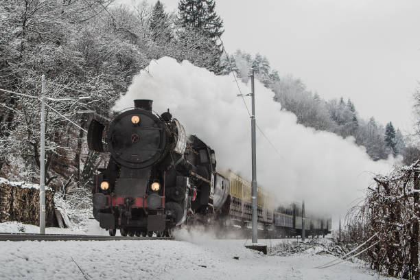weihnachtsdampfzug. - locomotive steam train train snow stock-fotos und bilder
