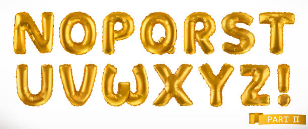 istock Alphabet part 2. Golden inflatable toy balloons. Letters N - Z. 3D realistic font. Vector icon set 1142580056