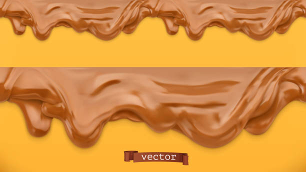 ilustraciones, imágenes clip art, dibujos animados e iconos de stock de fluye el caramelo. mantequilla de maní. chocolate extendido. patrón sin costuras. vector 3d - nut snack peanut backgrounds