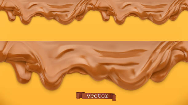 キャラメルが流れる。ピーナツ・バターチョコレートスプレッド。シームレスなパターン。3d ベクトル - キャラメル点のイラスト素材／クリップアート素材／マンガ素材／アイコン素材
