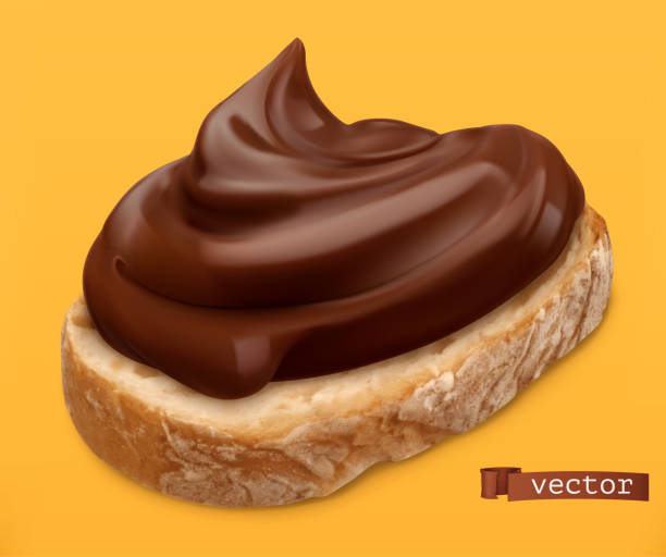 ilustrações de stock, clip art, desenhos animados e ícones de chocolate spread on bread. 3d vector realistic icon - chocolate spread