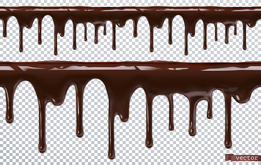 Dripping chocolate. Melt drip. 3d realistic vector, seamless pattern