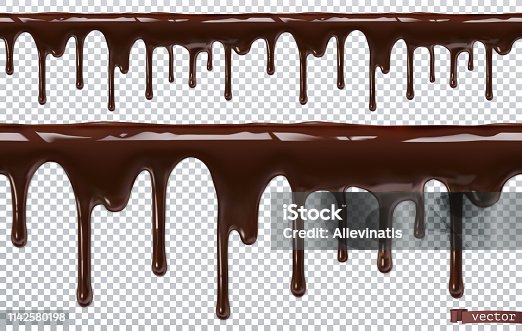 istock Dripping chocolate. Melt drip. 3d realistic vector, seamless pattern 1142580198