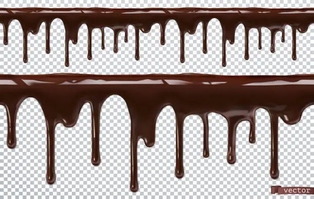 Vector illustration of Dripping chocolate. Melt drip. 3d realistic vector, seamless pattern