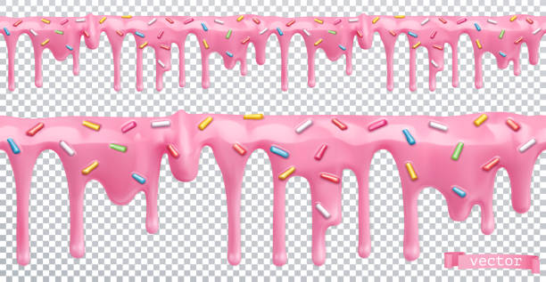 illustrazioni stock, clip art, cartoni animati e icone di tendenza di glassa di ciambella. crema dolce. modello senza soluzione di continuità. vettore realistico 3d - candy pink