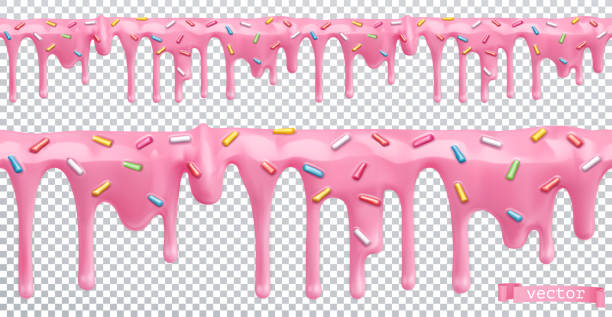 пончиковая глазурь. сладкий крем. бесшовный узор. 3d реалистичный вектор - candy stock illustrations