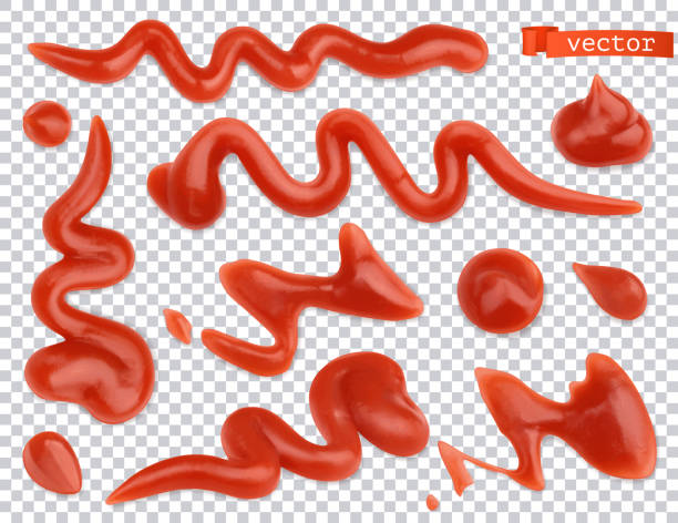 ketchup płynie. pomidor. sos makaronowy 3d wektor realistyczny zestaw - splashing juice liquid red stock illustrations