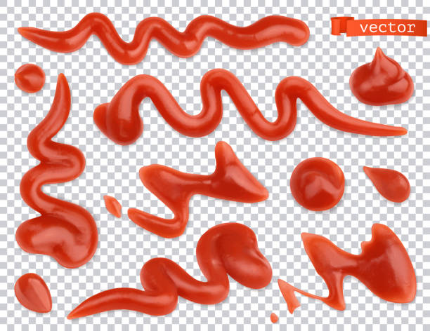 ilustrações de stock, clip art, desenhos animados e ícones de ketchup flowing. tomato. pasta sauce 3d vector realistic set - splashing juice liquid red