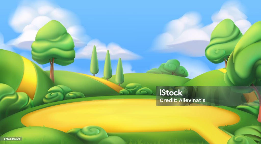 Nature Landscape Park 3d Vector Background Stock Illustration - Download  Image Now - Three Dimensional, Backgrounds, Cartoon - iStock