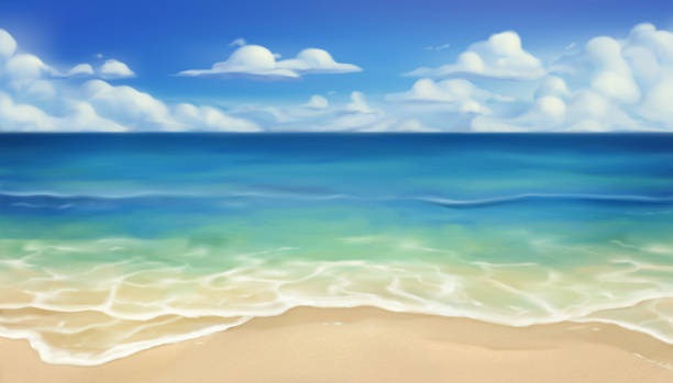 plaża morska. piasek i fala. realistyczne tło wektorowe - backgrounds bay beach beauty in nature stock illustrations