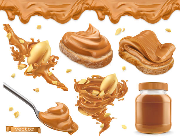 땅콩 버터. 3d 벡터 현실적인 아이콘 세트 - peanut butter stock illustrations