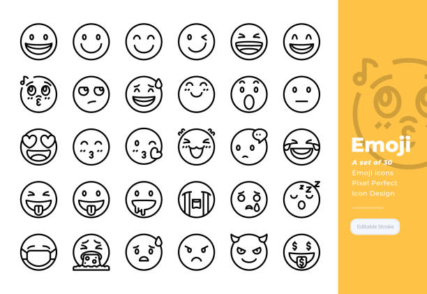 moderne line-ikonen set von emoji. 48x48 pixel perfektes icon. bearbeitbare stroke. - smiley stock-grafiken, -clipart, -cartoons und -symbole