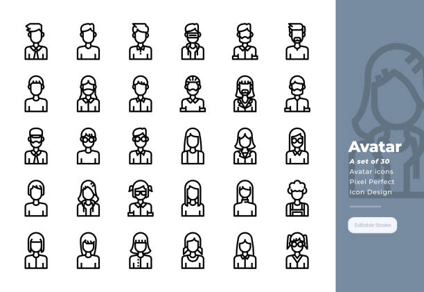 Modern line icons set of People and Avatar. 48x48 Pixel Perfect icon. Editable Stroke. 48x48 Pixel Perfect icon. Editable Stroke. outline photos stock illustrations