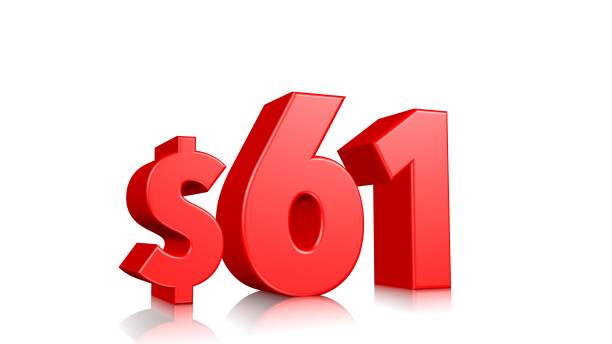 istock 61$ sixty one price symbol. red text 3d  render with dollar sign on white background 1142583269