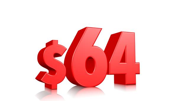istock 64$ sixty four price symbol. red text 3d  render with dollar sign on white background 1142584619