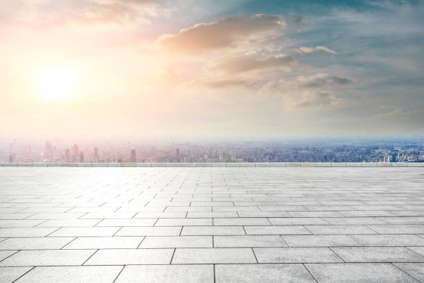 istock Shanghai city skyline and empty square floor with beautiful clouds scenery 1142584669