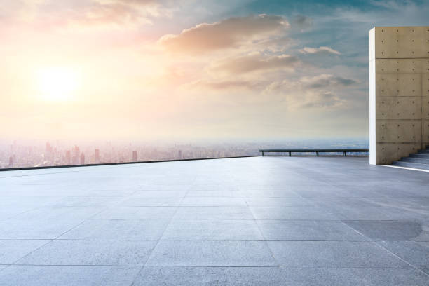 istock Shanghai city skyline and empty square floor with beautiful clouds scenery 1142584776