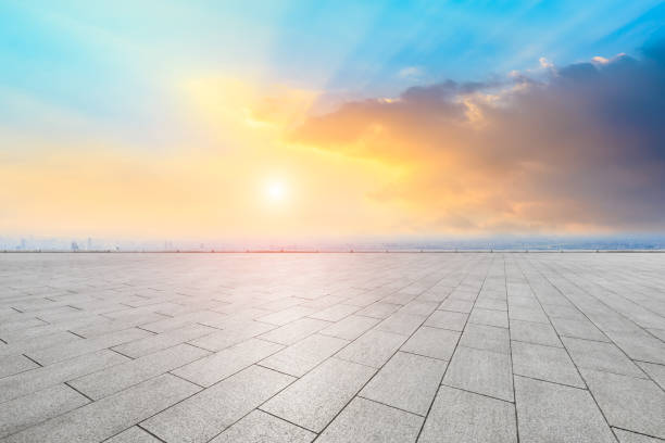 istock Shanghai city skyline and empty square floor with beautiful clouds scenery 1142584864