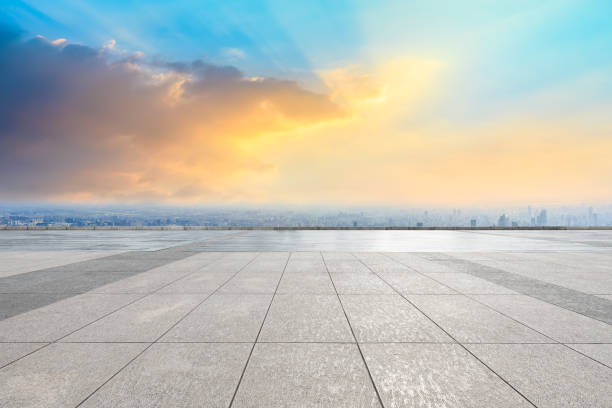 istock Shanghai city skyline and empty square floor with beautiful clouds scenery 1142585144