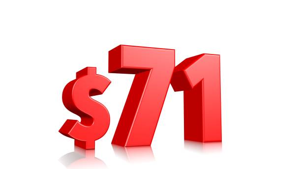 istock 71$ seventy one price symbol. red text 3d  render with dollar sign on white background 1142586337