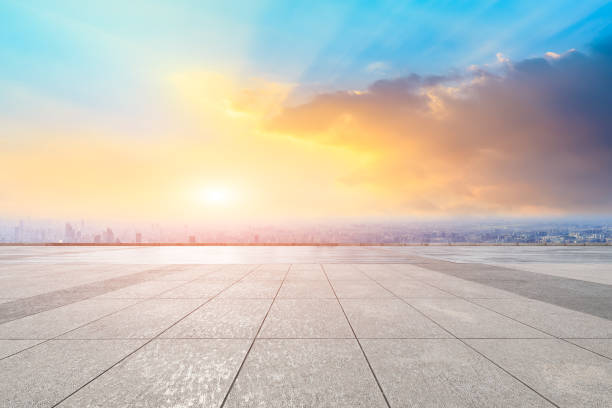 istock Shanghai city skyline and empty square floor with beautiful clouds scenery 1142586364