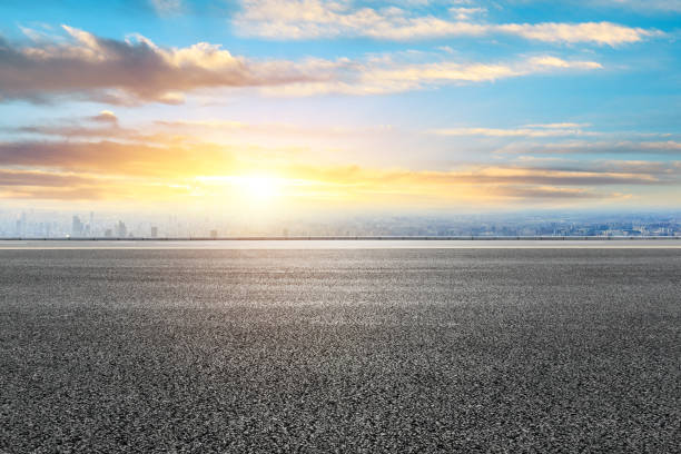 istock Shanghai city skyline and empty asphalt road ground scenery 1142586420