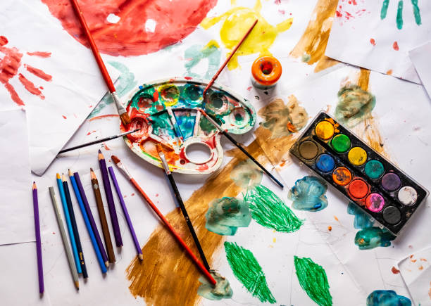 istock View above water colors at the table 1142587427