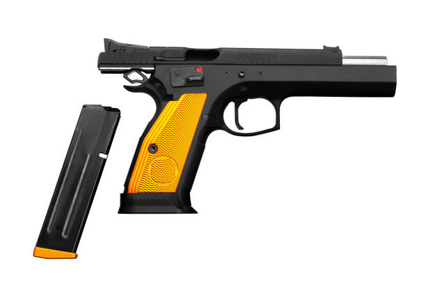 istock black gun pistol isolated on white background 1142587692