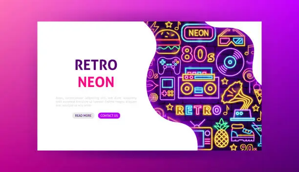 Vector illustration of Retro Neon Landing Page