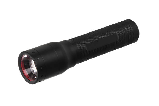 istock modern black metal flashlight isolated on white background 1142587735