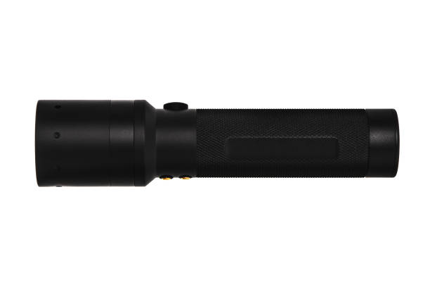 istock modern black metal flashlight isolated on white background 1142587750