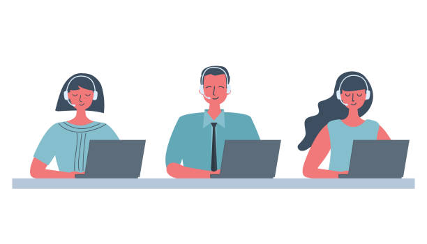 콜 센터 노동자의 웹 배너입니다. 사람 아이콘 - customer service representative white background support customer stock illustrations