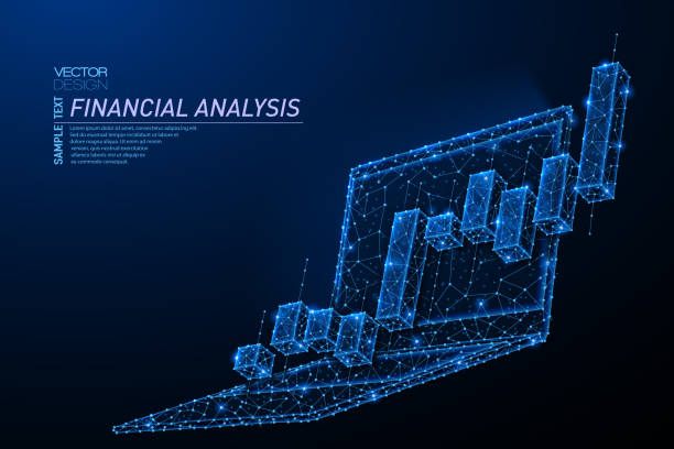 illustrations, cliparts, dessins animés et icônes de conception abstraite de lumière polygonale d’ordinateur portatif avec le graphique d’investissement de marché boursier. - three dimensional computer graphic abstract vector
