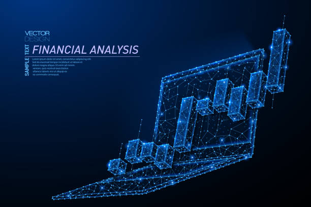 abstrakcyjny wielokątny projekt światła laptopa z wykresem inwestycji giełdowych. - investment finance technology blue stock illustrations