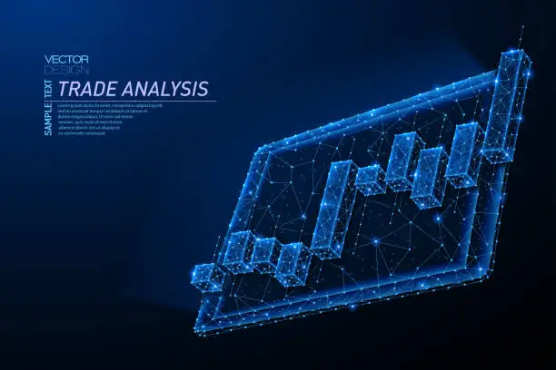 Vector illustration of Abstract polygonal light design of tablet with stock market investment chart