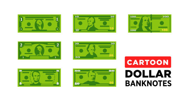 illustrazioni stock, clip art, cartoni animati e icone di tendenza di dollari banconote in stile cartone animato - twenty dollar bill illustrations
