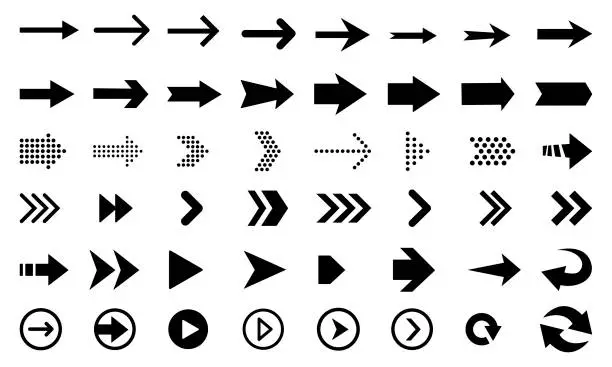 Vector illustration of big set of black arrows and direction pointers