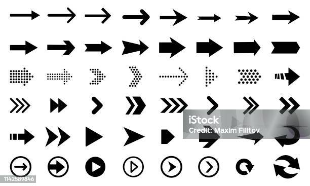 黑色箭頭和方向指標的大集合向量圖形及更多箭頭符號圖片 - 箭頭符號, 行車方向指示標誌, 箭