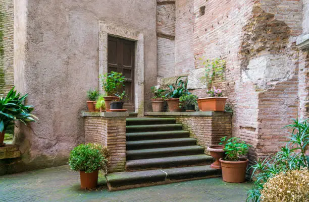 Photo of Cloister in the Basilica of Santa Maria degli Angeli e dei Martiri in Rome, Italy.