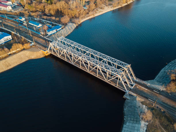 istock Aerial view of railway bridge over Voronezh river 1142592177