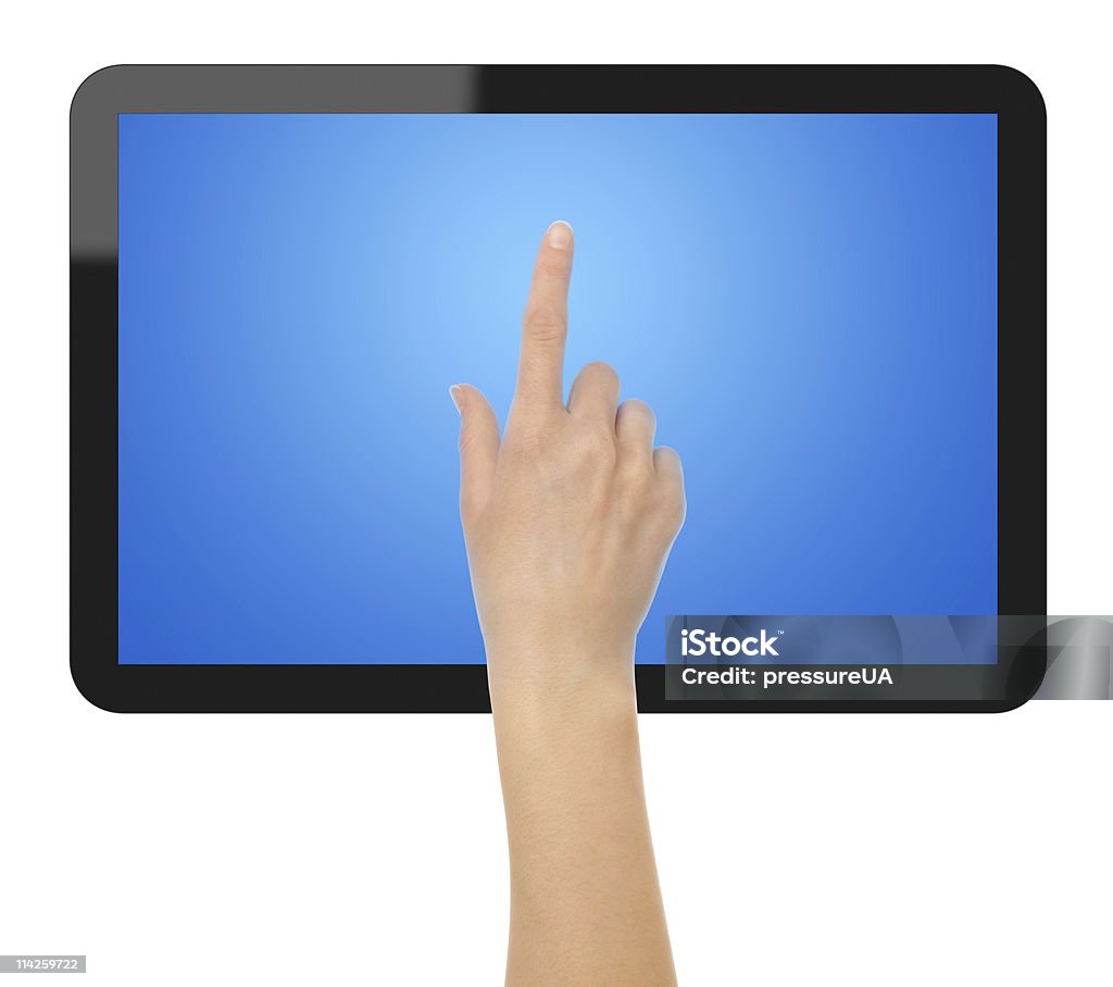 Tablet PC mit Hand - Lizenzfrei Arbeiten Stock-Foto