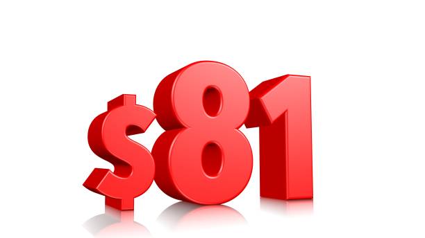 istock 81$ Eighty one price symbol. red text 3d  render with dollar sign on white background 1142597763