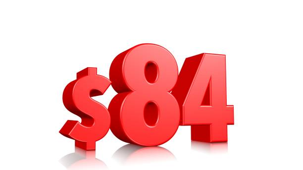 istock 84$ Eighty four price symbol. red text 3d  render with dollar sign on white background 1142598558