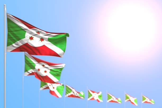 istock pretty holiday flag 3d illustration
 - many Burundi flags placed diagonal with selective focus and free space for your text 1142598724