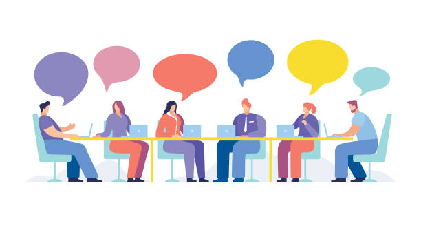 Business people meeting Easily editable flat vector illustration on layers.
No transparencies used. conference table stock illustrations