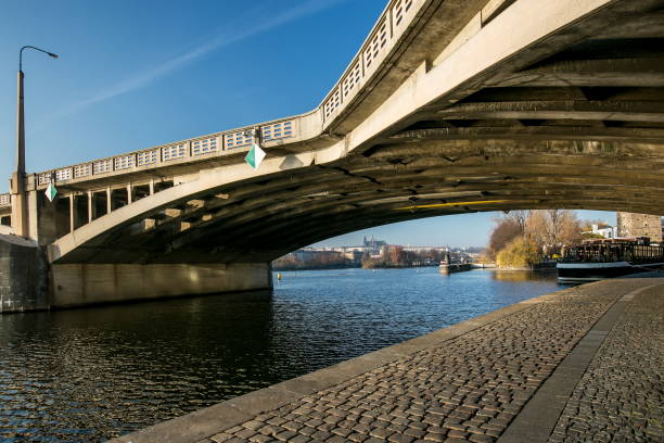 istock Sunny day in Prague, Jirasek bridge and river Vltava 1142599806